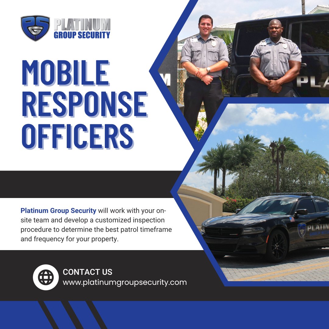 Mobile security patrol vehicle with Platinum Group Security logo and guard showcasing proactive security measures for businesses